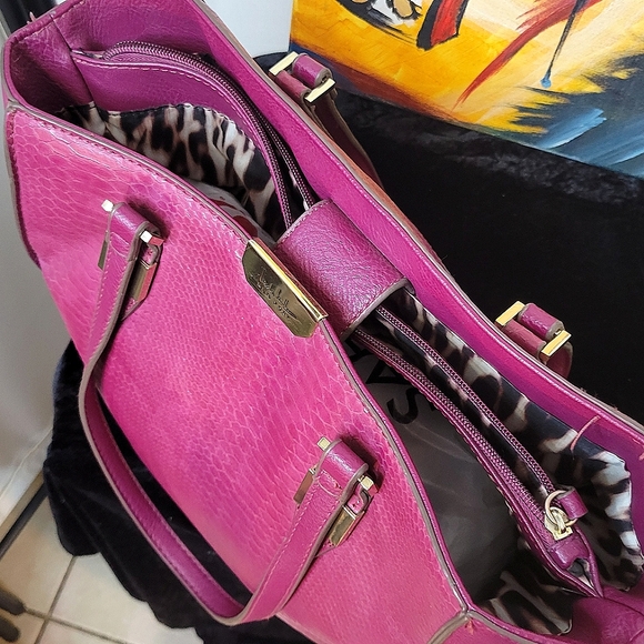 Nicole Miller New York Python Embossed Gabby Tote, Winterberry excellent look. - Picture 8 of 16